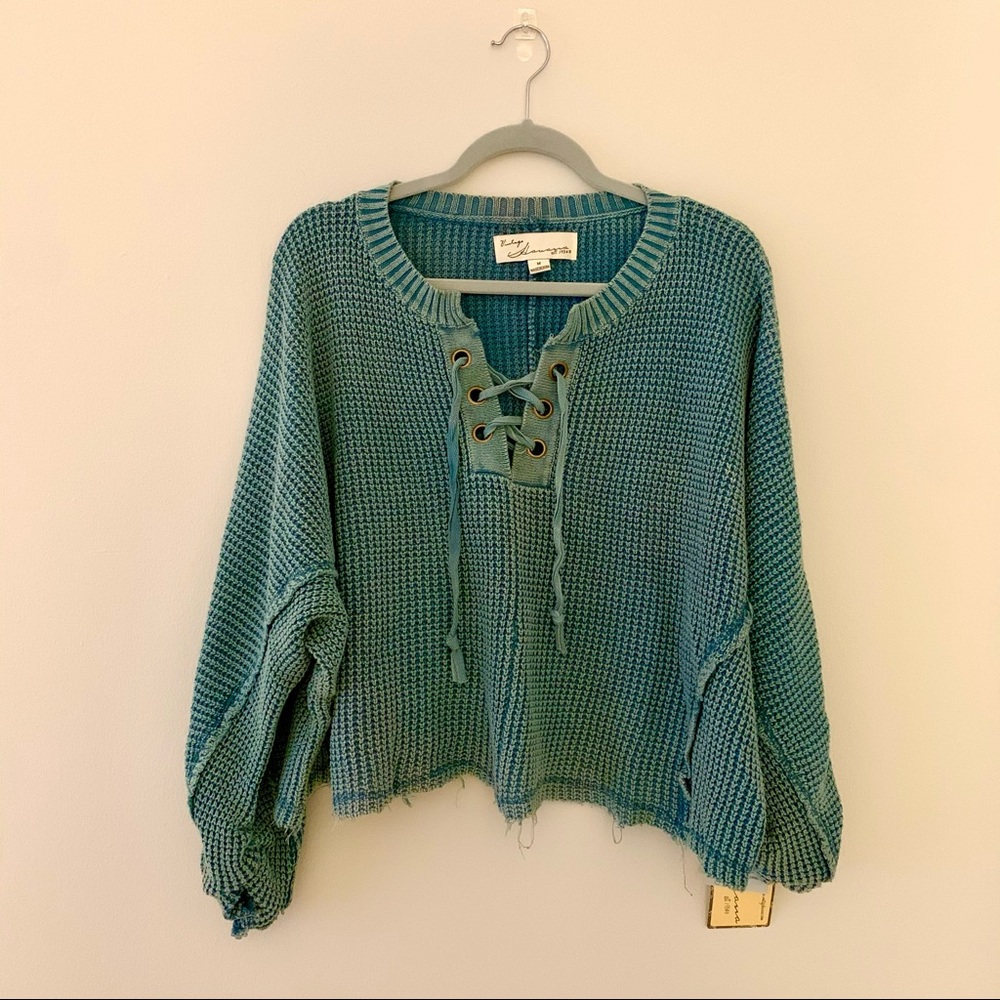 NWT Oversized Slouchy Teal Cropped Sweater